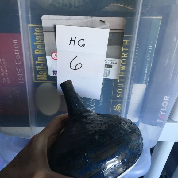 Bud Vase Blue Ceramic 7 X 5 Artisan Crafted Handmade Home Decor - Picture 9 of 9